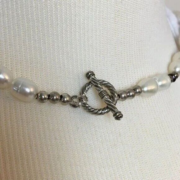 Handmade Baroque Pearl Necklace White Cultured Pearls Toggle Close Red Beads - Picture 6 of 8